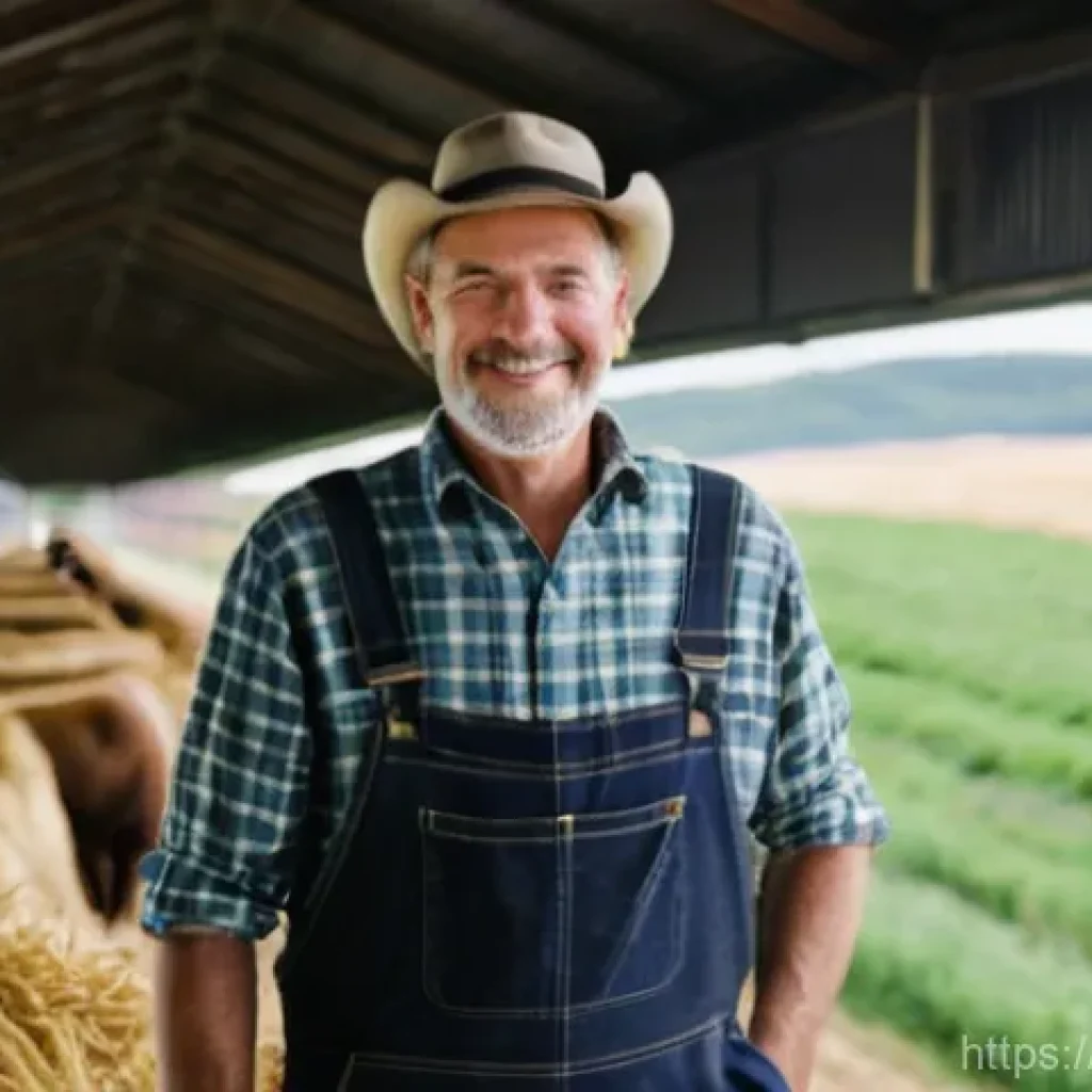 축산업 정부 규제와 정책 변화 - **Prompt:** A weathered French farmer, a man in his late 50s with kind, knowing eyes and a warm smil...