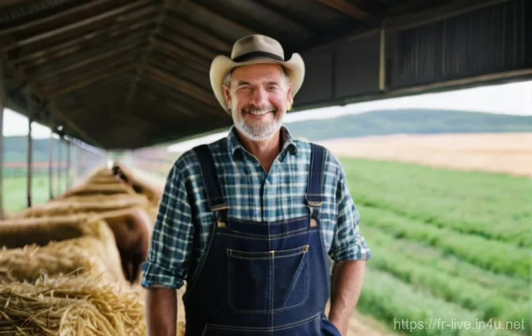 축산업 정부 규제와 정책 변화 - **Prompt:** A weathered French farmer, a man in his late 50s with kind, knowing eyes and a warm smil...