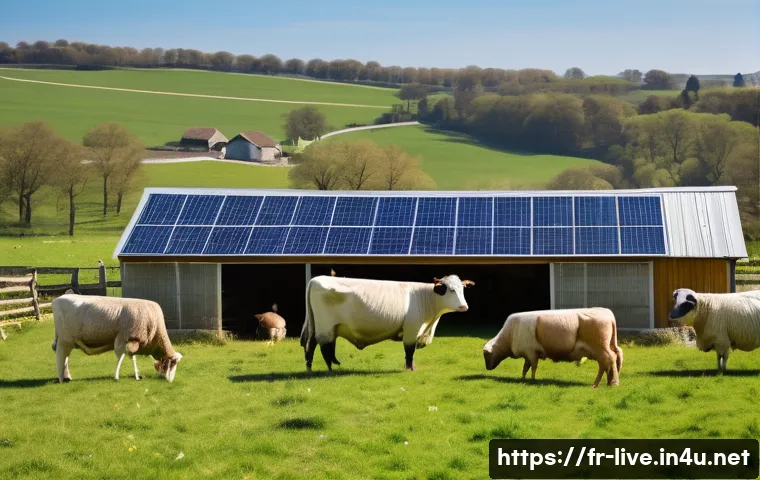 축산업 관련 온라인 강의 추천 - A detailed scene of a sustainable livestock farm in the French countryside during spring, showing a ...