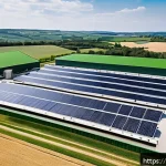 축산업 사료 제조 기술 - A modern sustainable animal feed production facility in a French rural setting, showcasing large tan...
